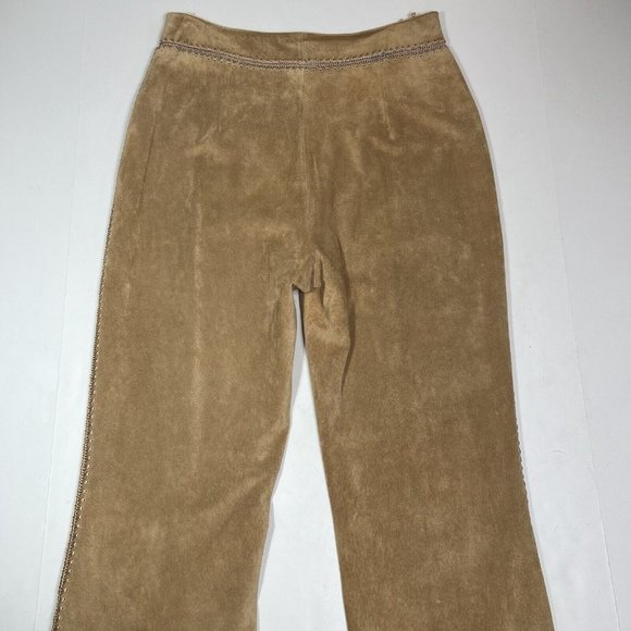 Betty Barclay Leather Suede Pant Trousers Womens US 10 Camel Tan Crochet Sides - Picture 8 of 12